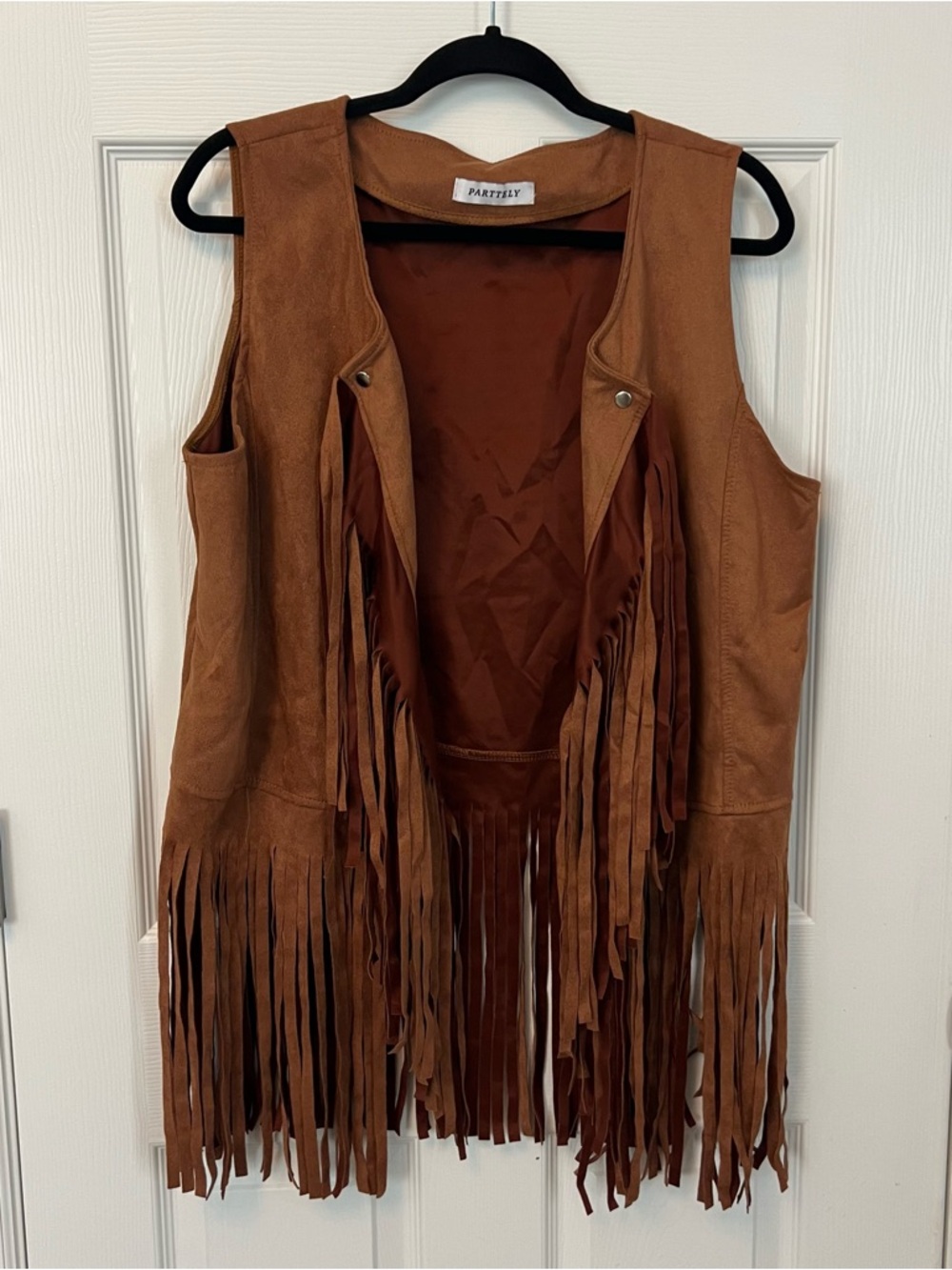 Brown Faux Suede Fringe Vest XL Western Boho Tassel Cowboy festival unisex